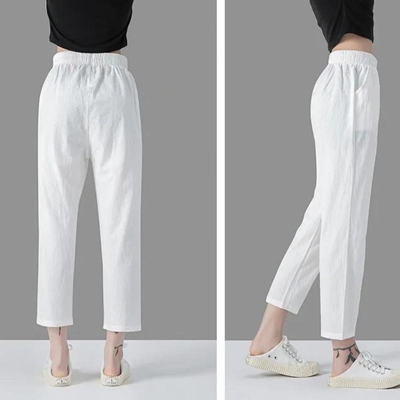 Pure Cotton Women's Trousers Summer Thin Section Loose Leisure Plus Size Cropped Pants