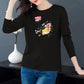 Women Cotton T-shirt Casual Slit Top Peony Print Pullover Long Sleeve Bottoming Shirt Spring
