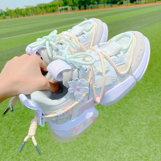 Sakura Sports Shoes Women's Summer Breathable Color Wild Spring   Summer Thick-soled Casual Running Shoes