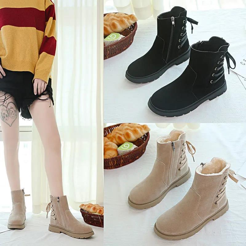 Martin Boots Female British Style Winter Student Wild Warm Short Boots Motorcycle Anti-skid Plus Velvet Snow Boots