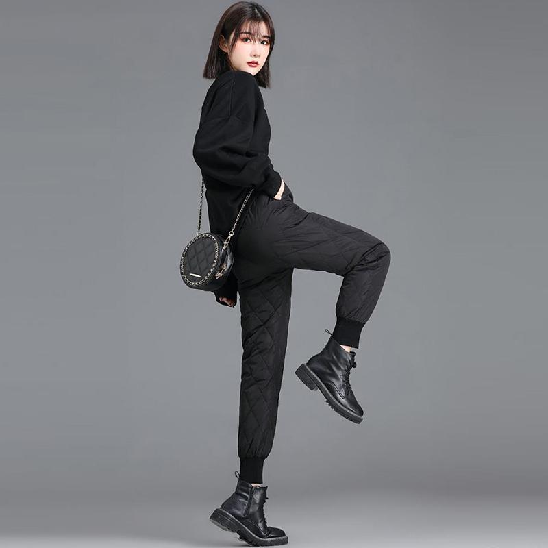 Down Cotton Trousers for Winter Wear High Waist Plus Velvet Thick Straight Leggings Warm Casual Cotton Trousers