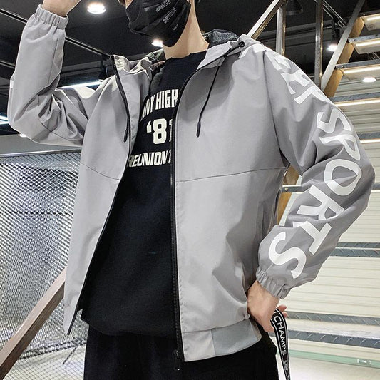 Loose Blouse Jacket Autumn and Winter Men's Casual Jacket Solid Color Hooded Sports Jacket