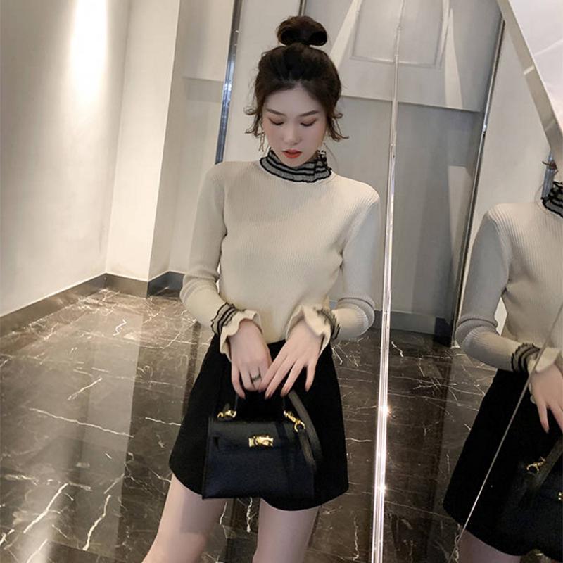 Pofulove female long sleeve slim slim shirt foreign style flared sleeve sleeve head lace shirt
