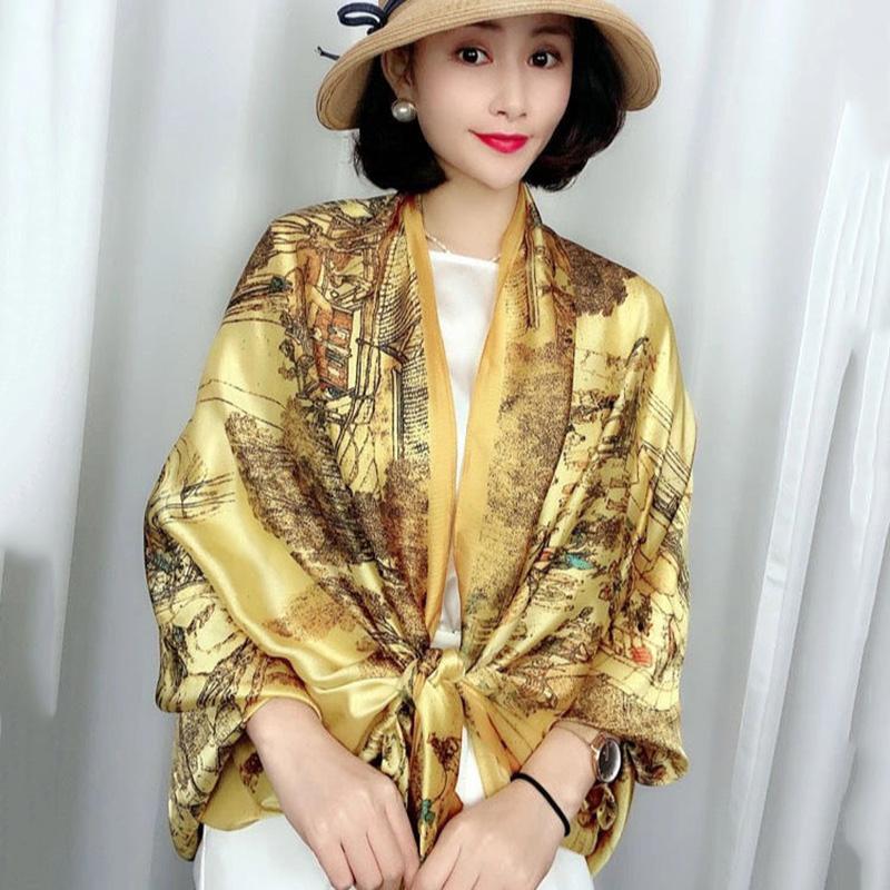All-match Scarf Feather Multicolored Printing Silky Soft and Graceful Long Scarf Shawl Female Beach Cover Towel Big Scarf