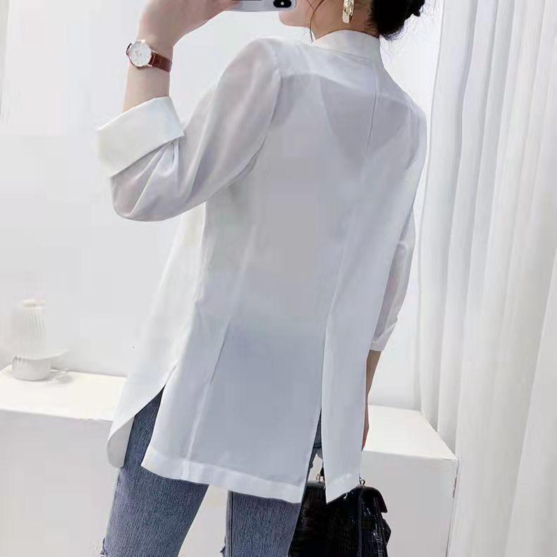 Women's Suit Jacket Thin Blazer Coat Loose Mid-length Summer Chiffon Sunscreen Shirt Three-quarter Sleeve Small Suit Air-conditioning Shirt