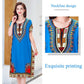 Summer Ethnic Print Dress Round Neck Cotton and Linen short  Sleeve Loose Mid-length Vest Skirt Daily Thin