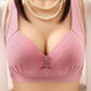 Lady Plus size Glossy Stripe Gather Underwear Thin Mold Cup Four-breasted Adjustable Non-binding Feeling Breathable Light Soft and Comfortable Bra