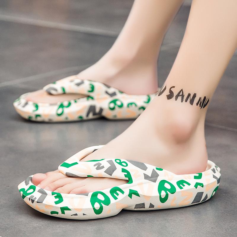 Spring Summer Large Size Soft Printed Couple Slippers Women's and Men's Color Matching Soft Sole Flat Beach Flip Flops