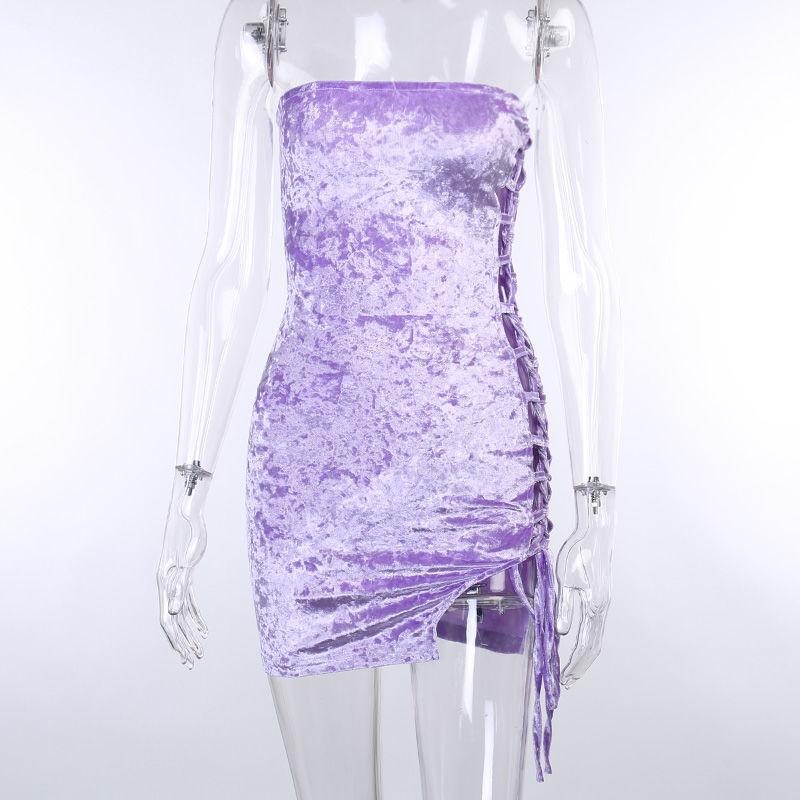 Female Summer Bra Tight Dress Party Club Slim Cut Out Strap Split Buttock Short Dress