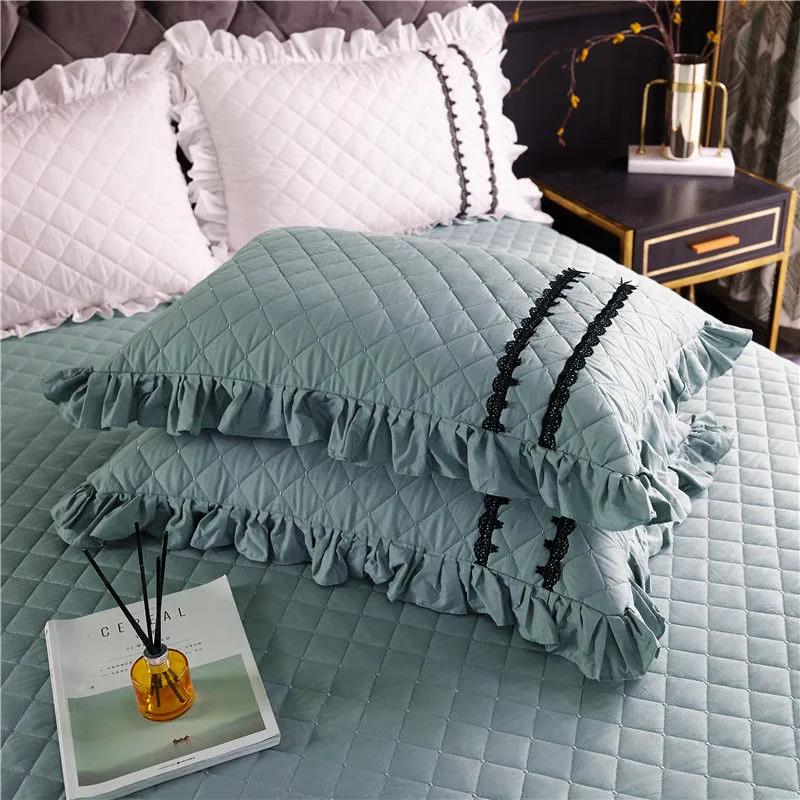 Korean Version of Pure Cotton Lace Stitching Pillowcase Princess Style Lace Solid Color Pillowcase Pair Set