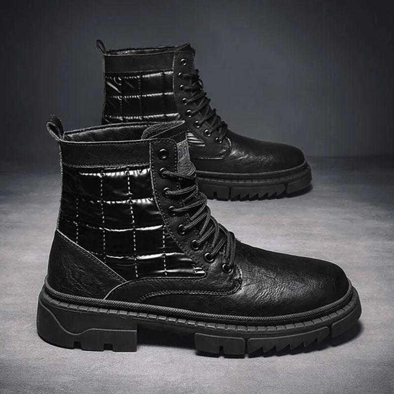Men's Non-slip Autumn and Winter Martin Boots Net Red Ins Tooling Boots Korean Version of The British Style Black Boots Microfiber Leather Shoes