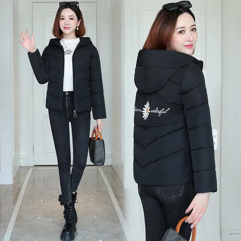 Winter Short Women's Down Jacket Fashion Loose Thick Padded Jacket Printed Hooded Down Jacket