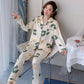 Pajamas Women Spring and Autumn Ice Silk Long-sleeved Autumn and Winter Sexy Ladies Thin Artificial Silk Pajamas Home Service Suit Casual Home Service