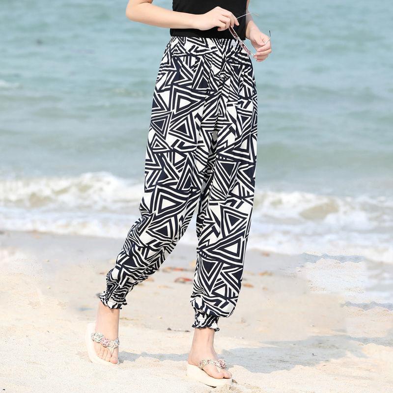 Seaside Vacation Beach Pants Ladies Summer Thin Harem Bloomers Anti-mosquito Pants Loose Cotton Silk Pajamas