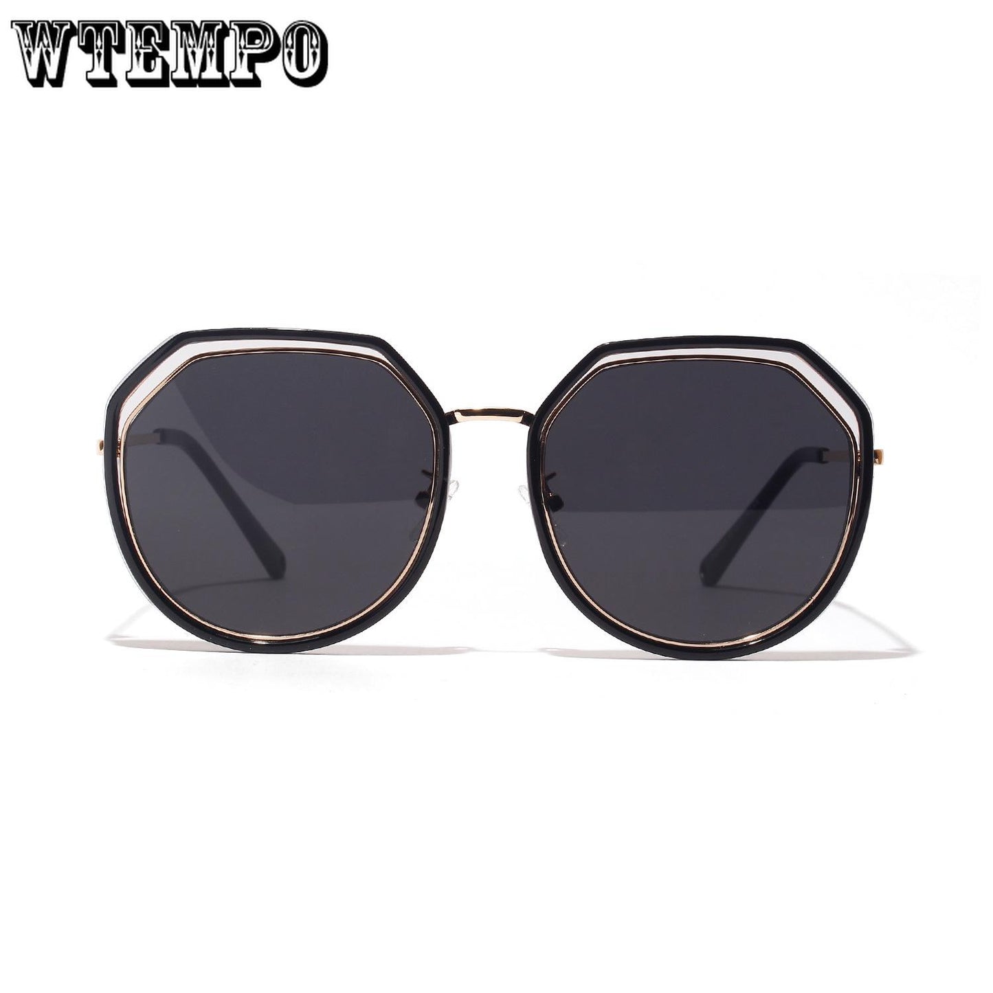 WTEMPO Double Circle Retro Round Sunglasses Female Pink Polygonal Glasses