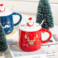 Christmas Mug  Pine Elk Printed Cartoon Water Bottle with Cover and Spoon  New Colorful Festival Household Ceramic Coffee Cup
