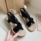Retro Sandals Women Summer All-match Linen Texture Flat Bottom Bohemian Light Women's One-step Sandals Beach Sandals