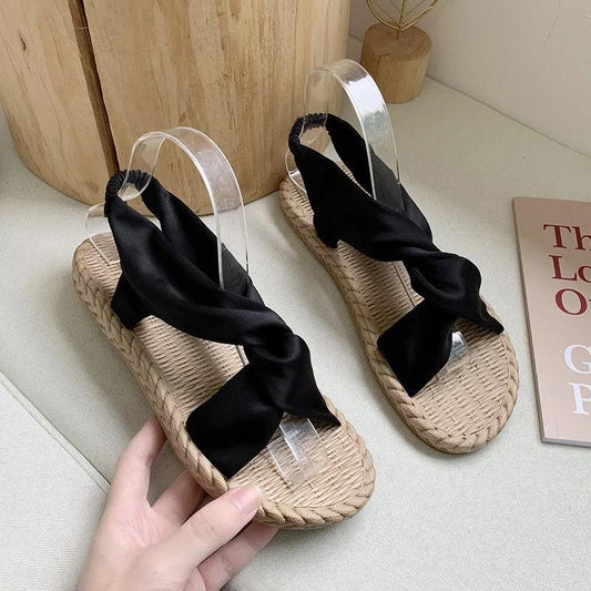 Retro Sandals Women Summer All-match Linen Texture Flat Bottom Bohemian Light Women's One-step Sandals Beach Sandals