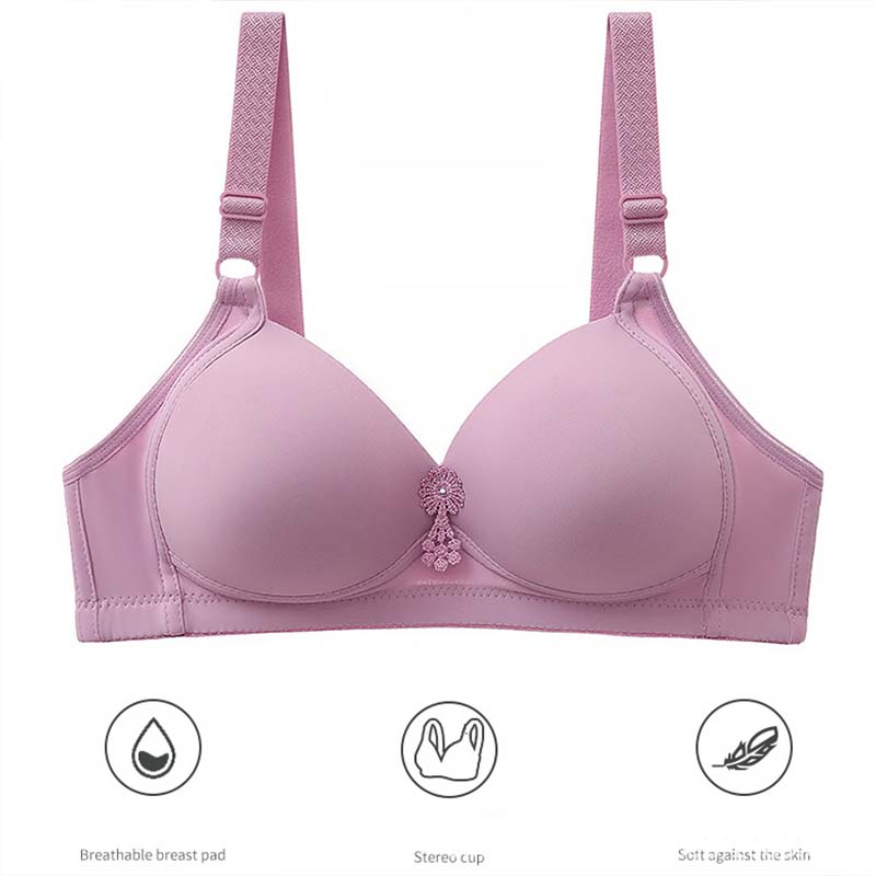 Women Breathable Large Size Thin Glossy Bra Without Steel Rings Three-row Buckle Adjustable Shoulder Straps Simple Natural Bra