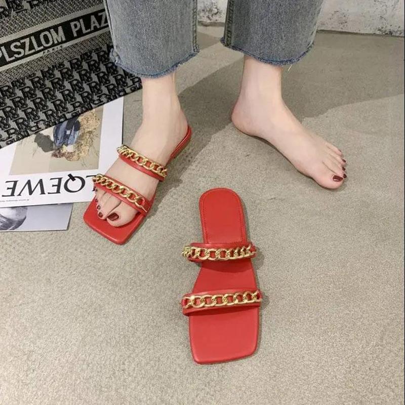 Slippers Women Summer Fashion Flat-bottomed Square-toed Sandals Korean Version All-match Student Non-slip