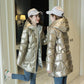 Winter Glossy Down Jacket Korean Thick Hooded Cotton Jacket Solid Color Disposable Mid-length Ladies Down Jacket