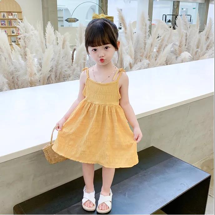 Girls Summer Sling Dresssummer Solid Color Flower Children's Princess Dress Kid