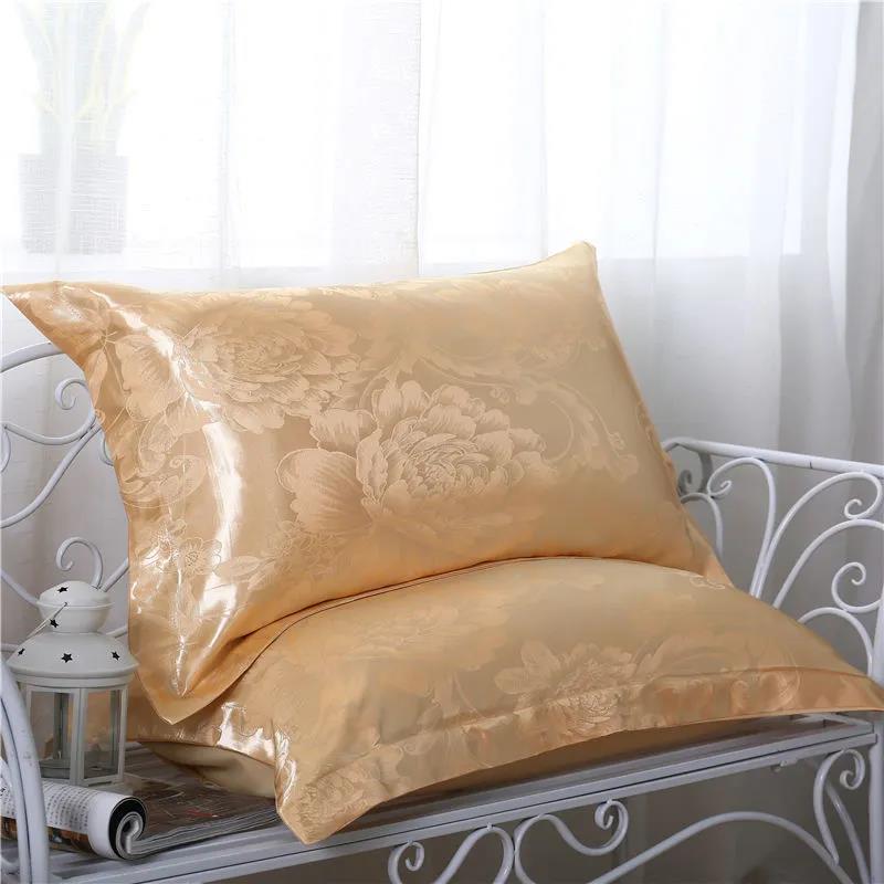 Summer Double Ice Silk Pillowcase Satin Jacquard Ice-cool Skin-friendly Pair of Pillowcases