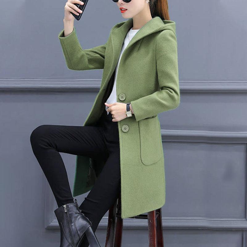 V-neck Slim Wool Jacket Women Casual Long Windbreaker Soft Comfortable Coat Boutique Parka Spring