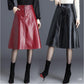 Leather Skirts Women Pleated Elegant Office Midi Skirts Female A Line Ladies Skirt High Waist Skirt