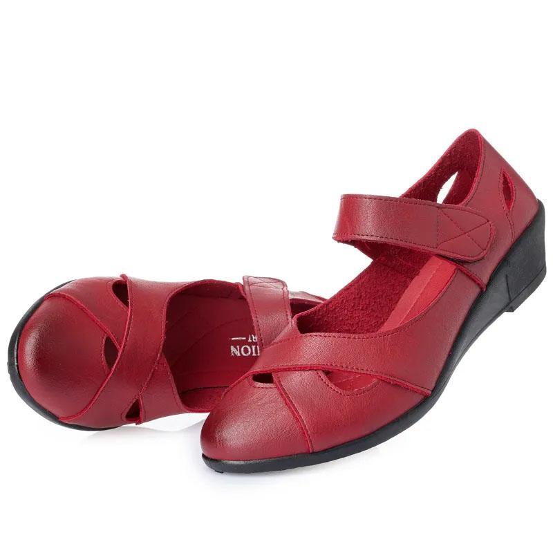 Women's Flat Sandals Summer Casual Flat PU Leather Sandals Mother Shoes Soft Bottom Comfortable Breathable Non-slip Sandals