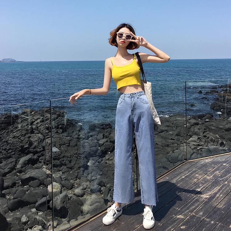 WTEMPO Women's High-waisted Jeans Loose Loose Thin Trousers Wild Straight Wide Leg Fresh Wind Pants Women