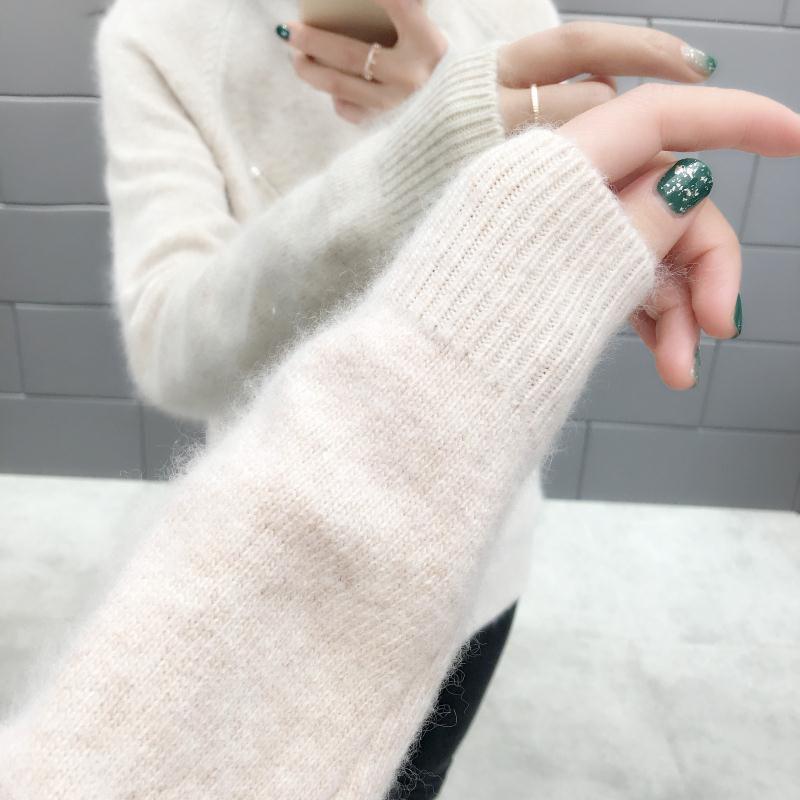 Autumn and Winter Loose Top with Round Neck Sweater All-match Beaded Female Bottoming Shirt