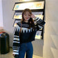 Autumn Winter Women  Fashion Sweater Casual Knitting Sweater Jacquard Round Neck Pullovers Loose Casual Long Sleeve Sweater