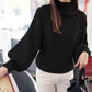 Autumn and Winter Half High Neck Lantern Sleeve Top Short Knitted Solid Color Sweater Slim Pullover Sweater Fashion Jacket