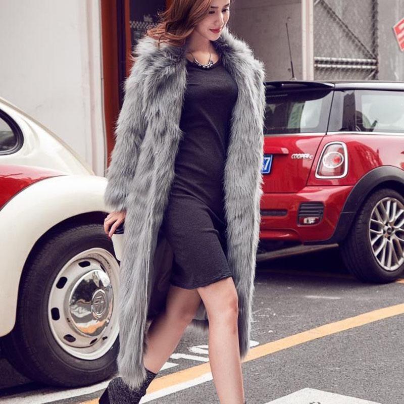 Winter Warm Faux Fox Fur Coat Thickened and Thin Long Fur Coat