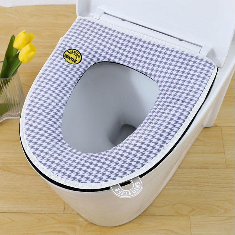 Houndstooth Pattern Toilet Mat Plus Velvet Thick Cushion Chain Waterproof Toilet Cover Universal