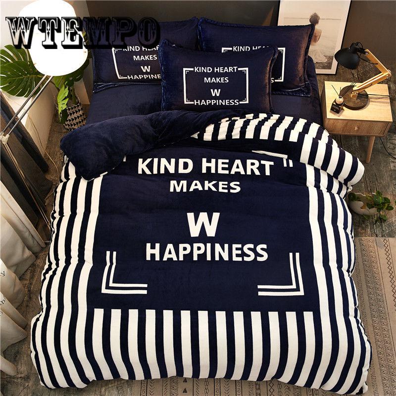 Thick Plush Duvet Cover Set Fashion 4pcs Bedding Sets Queen Size Flat Bed Sheet Comforter Duvet Sets