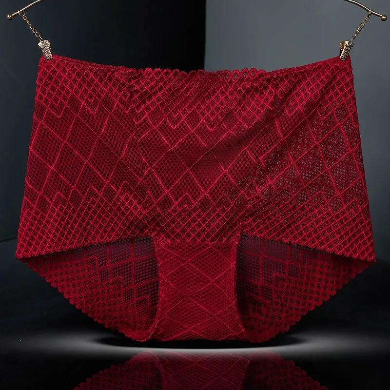 2PCS Lace Panties Ladies Sexy Charming Middle High Waist Plus Size Underwear Abdominal Hip Lift Pure Cotton Seamless Briefs