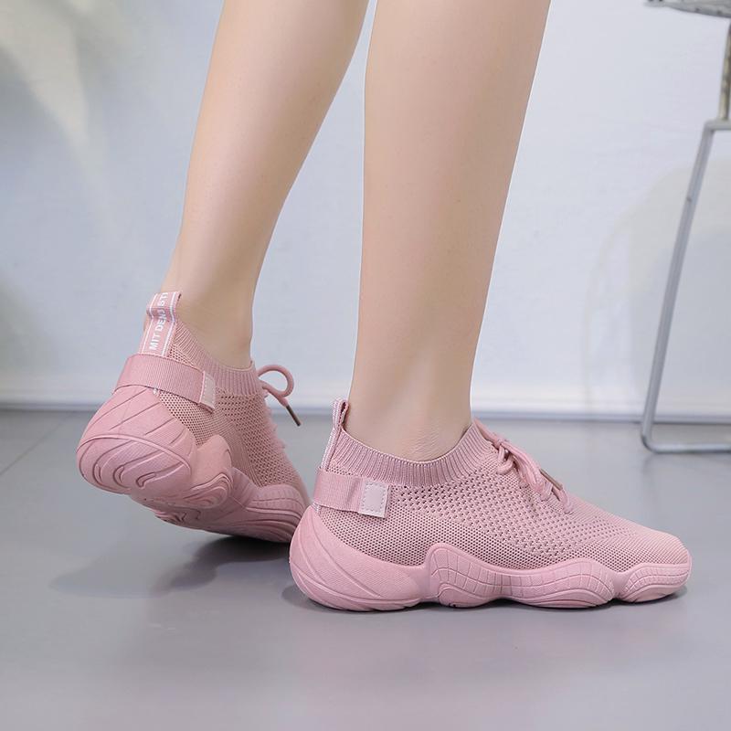 Women's Shoes Casual Sneaker Knitting Fabric Ladies Shoes Mesh Comfort Lace-up Flat Platform Shoes