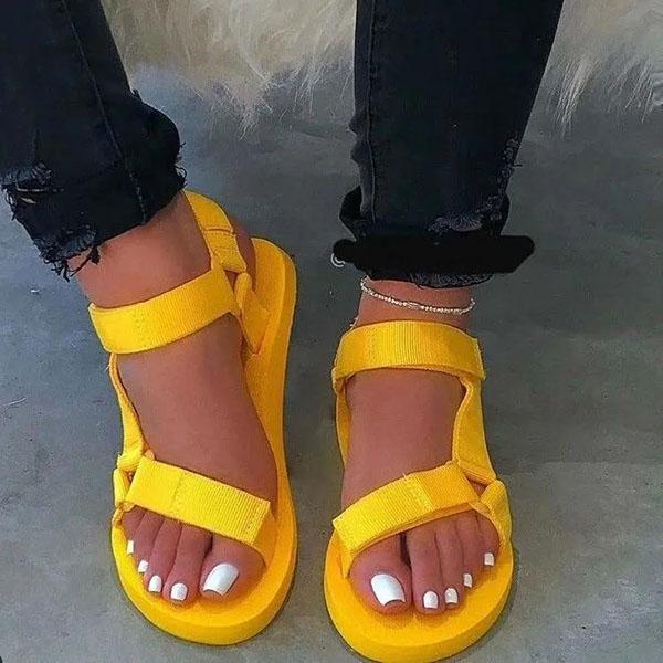 Women's Summer Sandals Solid Color Beach Platform Sandals Flat Heel Elastic Strap Casual Sandals Comfortable Anti-slip Sandals
