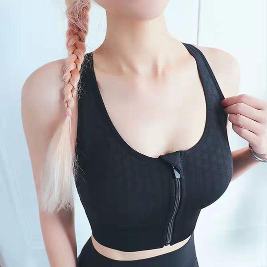 Women's Zipper Sports Underwear Anti-shock Anti-sag Compact Bra Running Fitness Bra Cross Back Bra Yoga Vest Push Up Bra Top