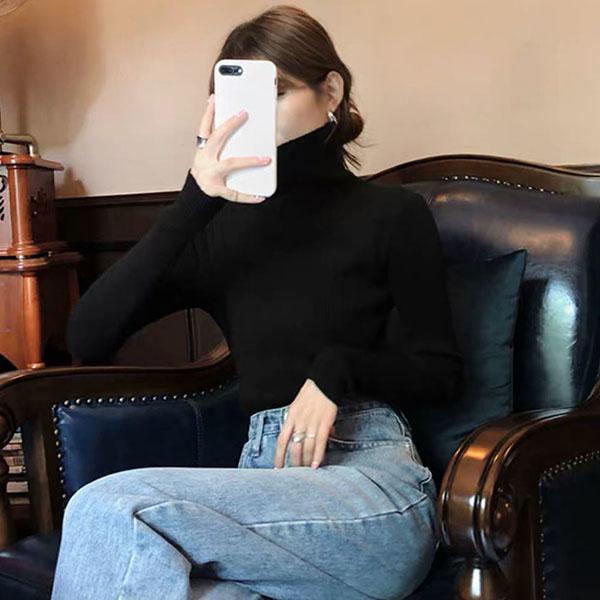 Turtleneck  Tight-fitting Bottoming Sweater Women Autumn and Winter Pile-neck All-match Pullover Slim Sweater Women