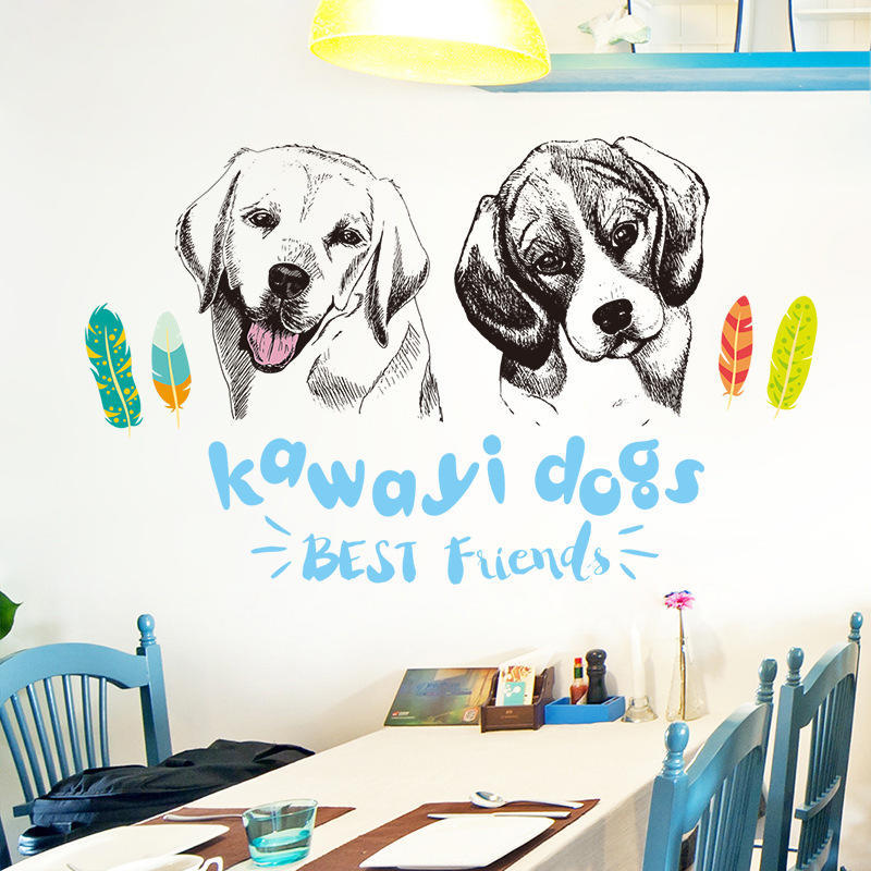 [cute dog] wall sticker third generation removable wall sticker PVC transparent film dog brothers