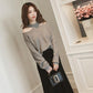 Off-shoulder Hanging Neck Solid Color Knit Sweater Pullover Casual Fall/winter Sweater Women's Long-sleeved Top with Careful Design