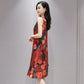 Summer Ethnic Print Dress Round Neck Mom Loose Slim Mid-length Vest Skirt Daily