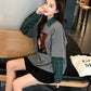 Fake Two-piece Splicing Tops Women's Spring and Autumn Long Sleeve Thin Sweater Large Size Loose Plaid Print Pullover