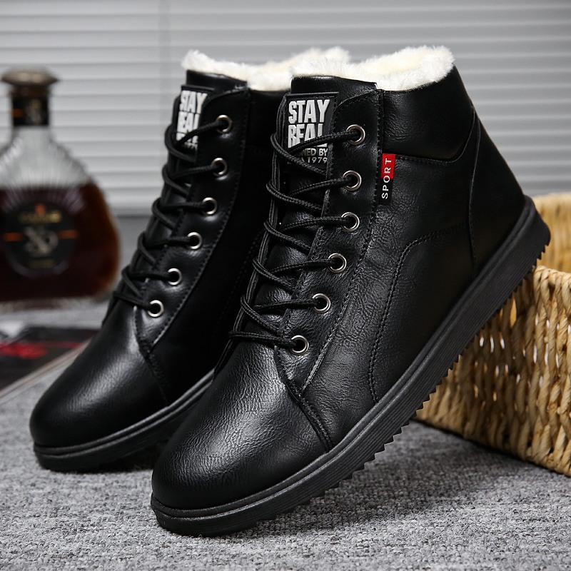 Outdooor Casual Men Cotton Boots Plus Velvet Warm Mid-top Shoes Men Boots Short Men Shoes