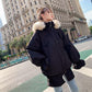Winter Ruffled Thickened Women's Cotton-padded Jacket Mid-length Fur Collar Hooded Cute Rabbit Ears Cotton-padded Jacket Fashion Warmth Parka Coat