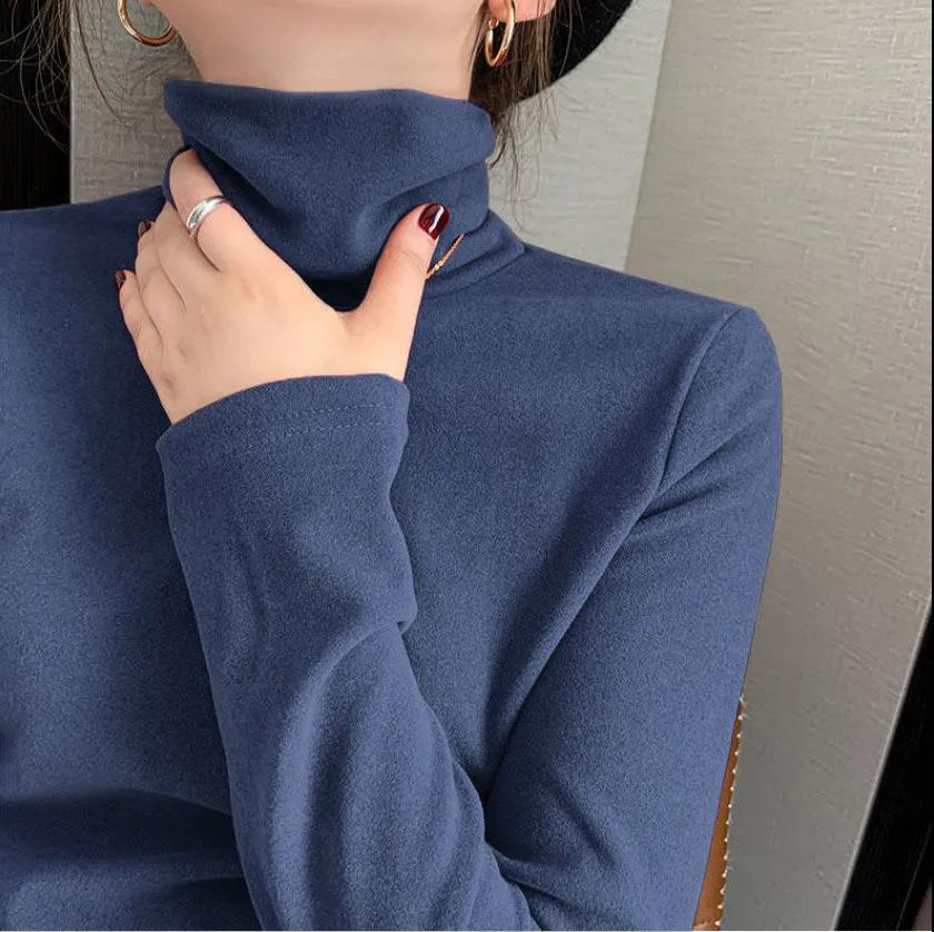 Double-sided Brushed Velvet Turtleneck Bottoming Shirt Women's Winter Thickened Sweater Slim Fit Stretch Knitted Sweater
