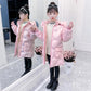 Girls' Winter Coat Plus Velvet Thick Mid-length Cotton Jacket Glossy No-wash Windproof and Warm Quilted Jacket